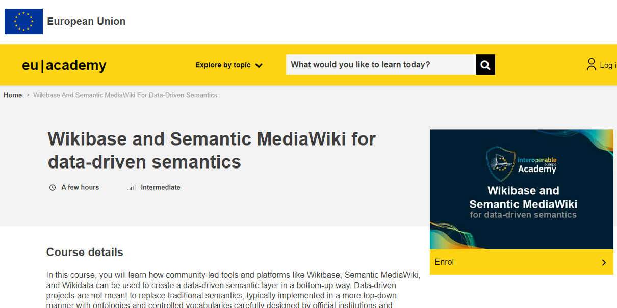 The EU Academy course on using Wikibase and Semantic MediaWiki